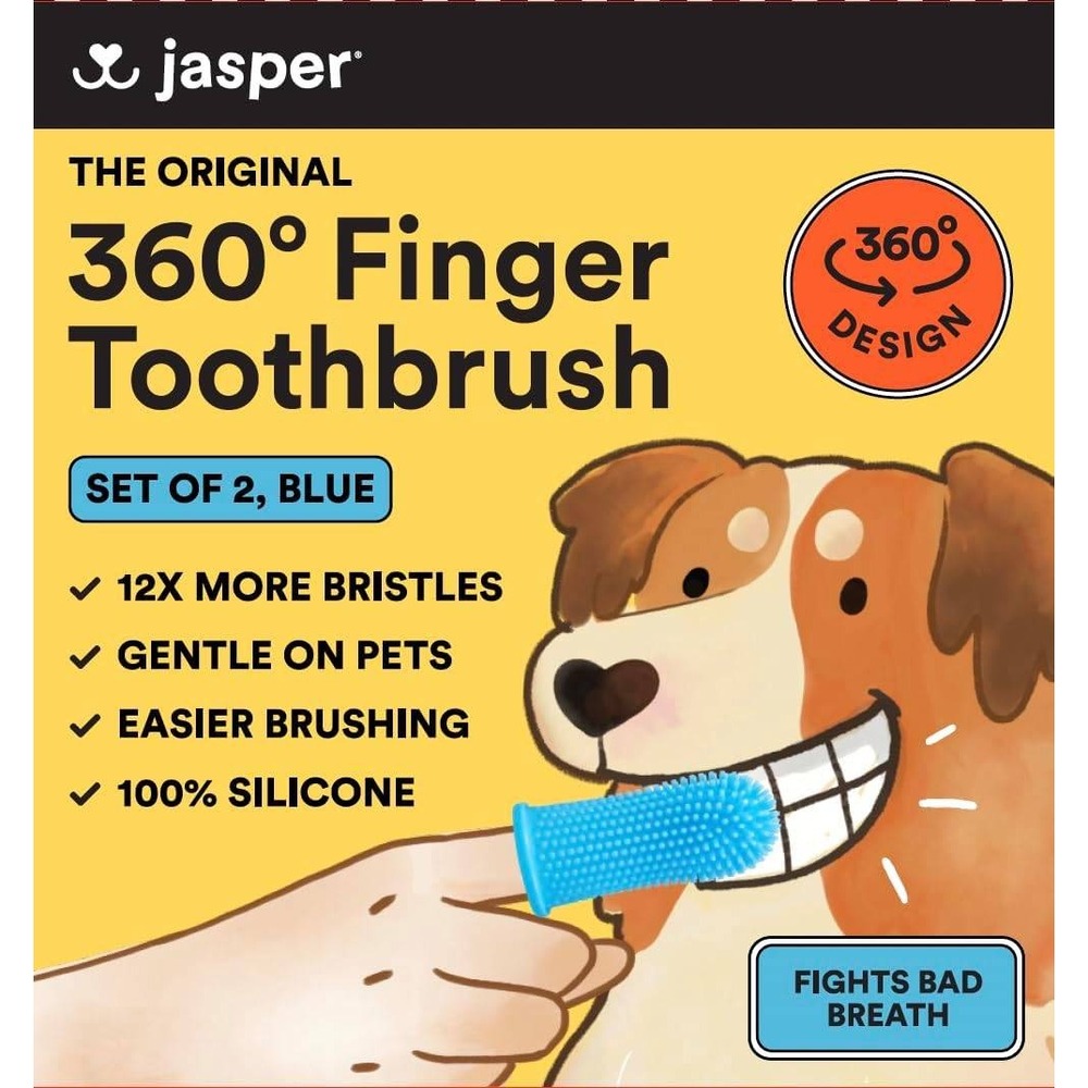 Jasper 360 Degree Finger Toothbrush for Dogs Blue Silicone Set of 2 with Cases - Picture 2 of 6